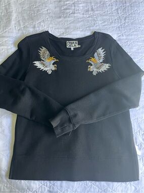 Pam & Gela Black Crewneck Sweatshirt with Embroidered Eagles